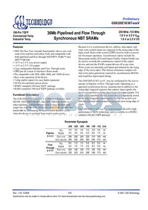 GS8320Z18GT-200V datasheet - 36Mb Pipelined and Flow Through Synchronous NBT SRAMs