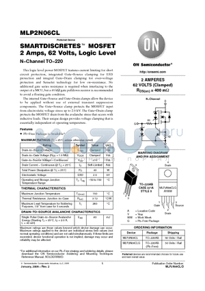 MLP2N06CLG datasheet - SMARTDISCRETES TM MOSFET 2 Amps, 62 Volts, Logic Level N−Channel TO−220