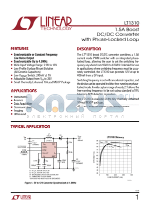 LT1310 datasheet - 1.5A Boost DC/DC Converter with Phase-Locked Loop