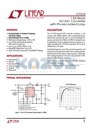 LT1310EMSE datasheet - 1.5A Boost DC/DC Converter with Phase-Locked Loop