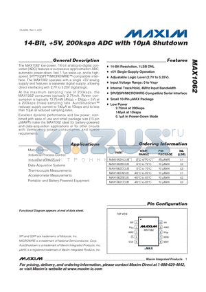 MAX1062_09 datasheet - 14-Bit, 5V, 200ksps ADC with 10lA Shutdown