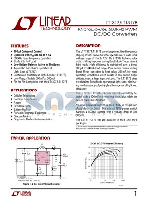 LT1317 datasheet - Micropower, 600kHz PWM DC/DC Converters