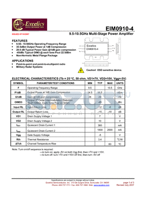 EIM0910-4 datasheet - 9.5-10.5GHz Multi-Stage Power Amplifier
