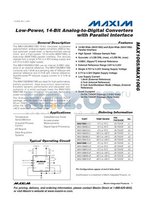 MAX1065 datasheet - Low-Power, 14-Bit Analog-to-Digital Converters with Parallel Interface