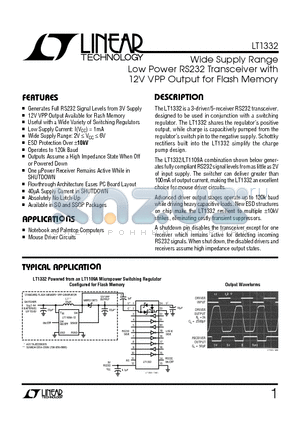 LT1332CG datasheet - Wide Supply Range Low Power RS232 Transceiver with 12V VPP Output for Flash Memory