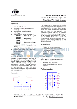 EIMD05C8 datasheet - Compact, Bidirectional, Eight Line Monolithic TVS Diode Network