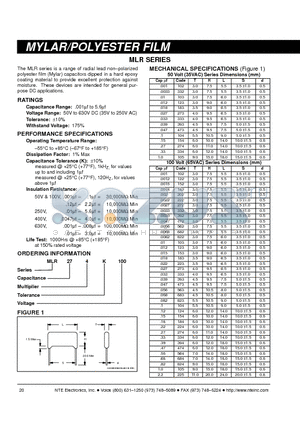 MLR103K250 datasheet - MYLAR/POLYESTER FILM