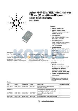 HDSP-331G-HI300 datasheet - 7.62 mm (0.3 inch) General Purpose Seven-Segment Display