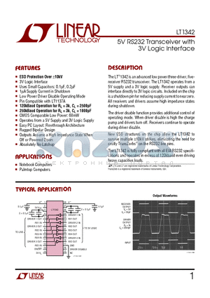 LT1342CG datasheet - 5V RS232 Transceiver with 3V Logic Interface