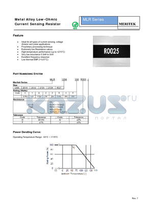 MLR12062R001D datasheet - Metal Alloy Low-Ohmic Current Sensing Resistor