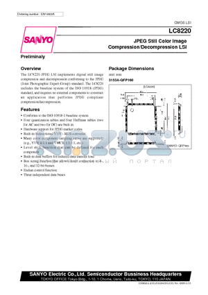 LC8220 datasheet - JPEG Still Color Image Compression/Decompression LSI