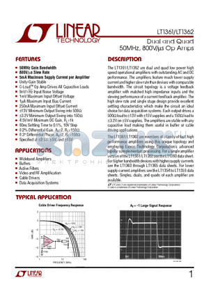 LT1361CS8 datasheet - Dual and Quad 50MHz, 800V/us Op Amps