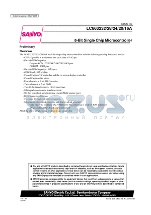 LC863220 datasheet - 8-Bit Single Chip Microcontroller