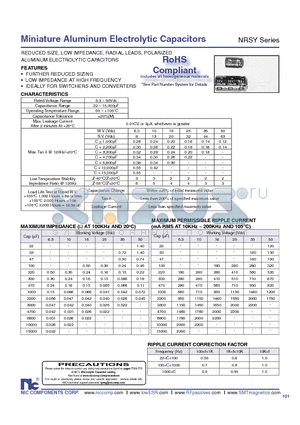 NRSY101M50VTBF datasheet - Miniature Aluminum Electrolytic Capacitors
