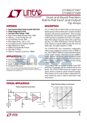 LT1366CS8 datasheet - Dual and Quad Precision Rail-to-Rail Input and Output Op Amps