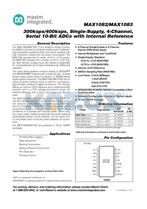 MAX1082_12 datasheet - 300ksps/400ksps, Single-Supply, 4-Channel, Serial 10-Bit ADCs with Internal Reference