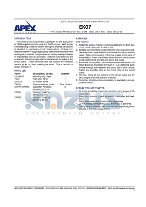 EK07 datasheet - EVALUATION KIT FOR SA07 PIN-OUT