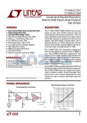 LT1369 datasheet - Dual and Quad Precision Rail-to-Rail Input and Output Op Amps