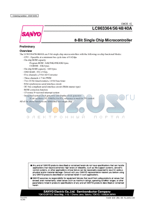 LC863340A datasheet - 8-Bit Single Chip Microcontroller