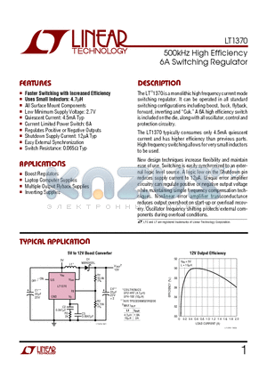 LT1370 datasheet - 500kHz High Efficiency 6A Switching Regulator