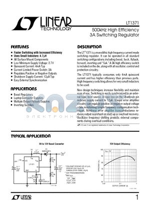 LT1371HV datasheet - 500kHz High Efficiency 3A Switching Regulator