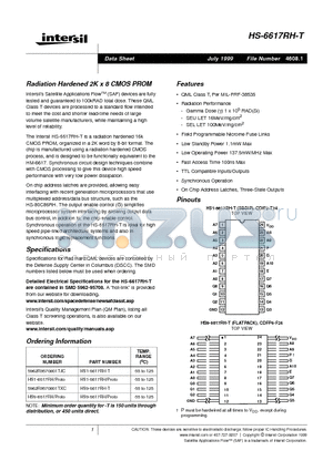 HS1-6617RH datasheet - Radiation Hardened 2K x 8 CMOS PROM