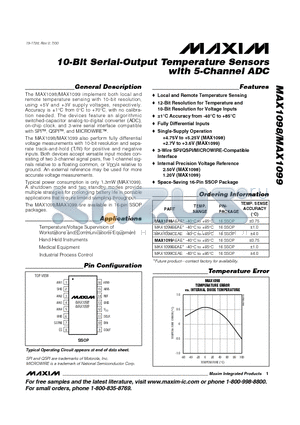 MAX1099AEAE datasheet - 10-Bit Serial-Output Temperature Sensors with 5-Channel ADC