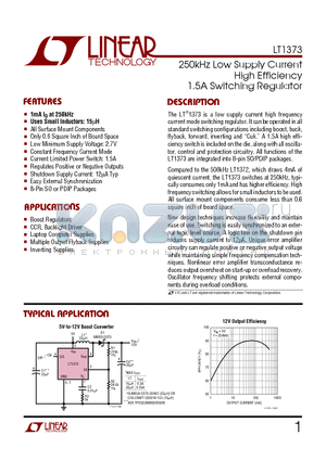 LT1373CS8 datasheet - 250kHz Low Supply Current High Efficiency 1.5A Switching Regulator