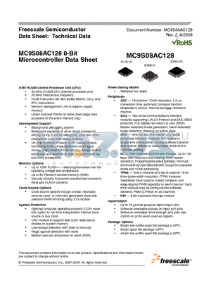 MC9S08AC128CFGE datasheet - MC9S08AC128 8-Bit Microcontroller Data Sheet
