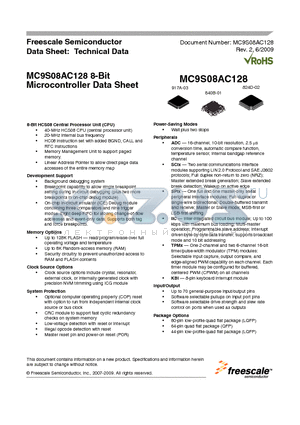 MC9S08AC128CFUE datasheet - MC9S08AC128 8-Bit Microcontroller Data Sheet