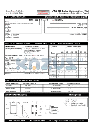 FMX-635AA20E1 datasheet - 1.0mm Ceramic Surface Mount Crystal