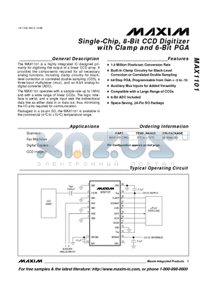 MAX1101CWG datasheet - Single-Chip, 8-Bit CCD Digitizer with Clamp and 6-Bit PGA