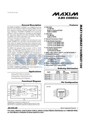 MAX1104 datasheet - 8-Bit CODECs