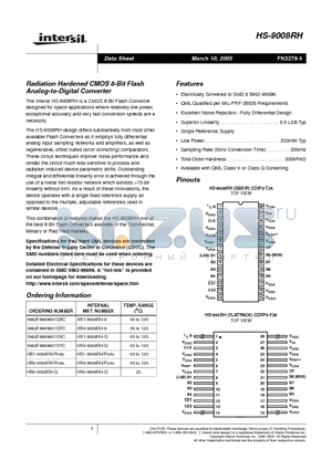 HS1-9008RH/PROTO datasheet - Radiation Hardened CMOS 8-Bit Flash Analog-to-Digital Converter