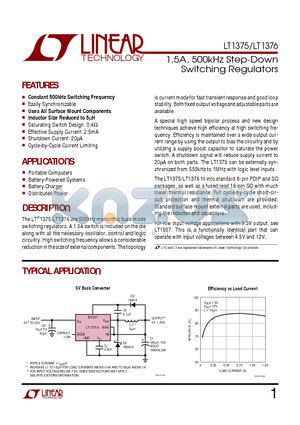 LT1375 datasheet - 1.5A, 500kHz Step-Down Switching Regulators