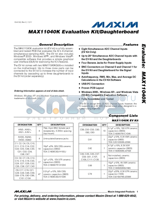 MAX11040KEVKIT datasheet - MAX11040K Evaluation Kit/Daughterboard