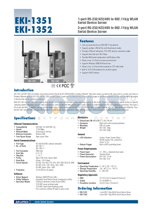 EKI-1351 datasheet - 1-port RS-232/422/485 to 802.11b/g WLAN Serial Device Server