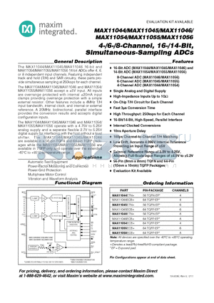 MAX11044 datasheet - 4-/6-/8-Channel, 16-/14-Bit, Simultaneous-Sampling ADCs