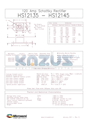 HS12135 datasheet - 120 Amp Schottky Rectifier