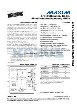 MAX11044ETN+ datasheet - 4-/6-/8-Channel, 16-Bit, Simultaneous-Sampling ADCs