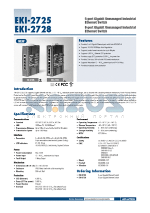 EKI-2728 datasheet - 5-port Gigabit Unmanaged Industrial Ethernet Switch