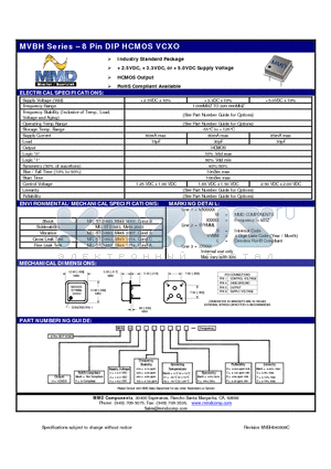 MVBH202548AA datasheet - 8 Pin DIP HCMOS VCXO