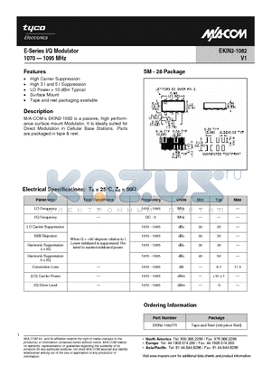 EKIN2-1082TR datasheet - E-Series I/Q Modulator 1070-1095MHz