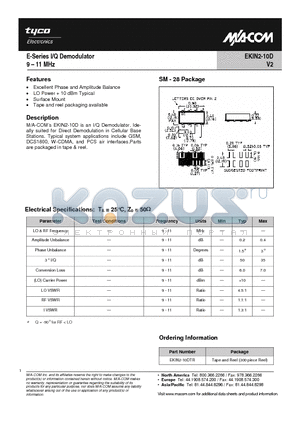 EKIN2-10DTR datasheet - E-Series I/Q Demodulator9-11MHz