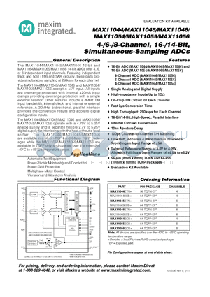 MAX11054ECB+ datasheet - 4-/6-/8-Channel, 16-/14-Bit, Simultaneous-Sampling ADCs