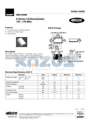 EKIN2-155WD datasheet - E-Series I/Q Demodulator 135 - 176 MHz