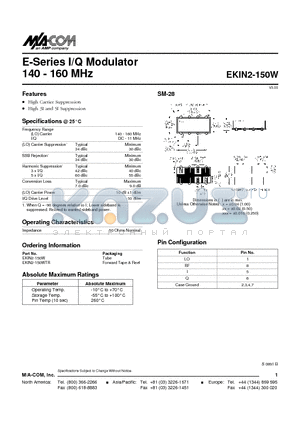 EKIN2-150W datasheet - E-Series I/Q Modulator 140 - 160 MHz