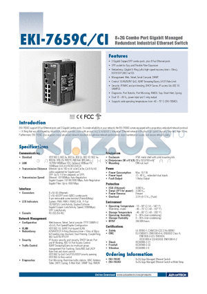 EKI-7659C datasheet - 82G Combo Port Gigabit Managed Redundant Industrial Ethernet Switch