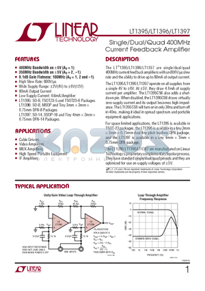 LT1395CS5-PBF datasheet - Single/Dual/Quad 400MHz Current Feedback Amplifier