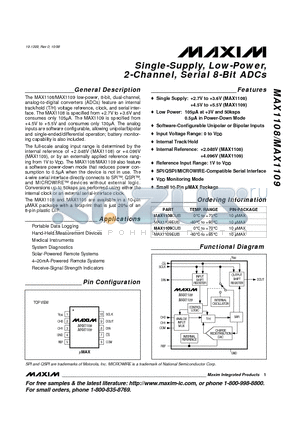 MAX1108CUB datasheet - Single-Supply, Low-Power, 2-Channel, Serial 8-Bit ADCs